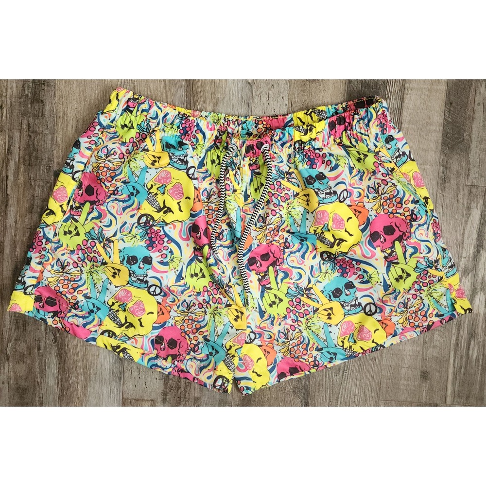 Boardies Swim Shorts Women XL Multicolor Psychedelic Skull Peace Print Boardies